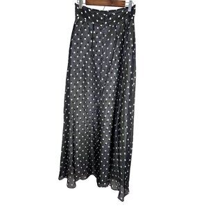 Dana Buchman Polka Dot Silk Skirt 10 Black Maxi Sheer Classic Chic Preppy Retro